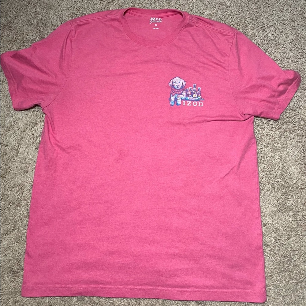 Izod Saltwater Men’s Beach Bum Puppy  Short Sleeve T-Shirt Size XL Reddish Pink